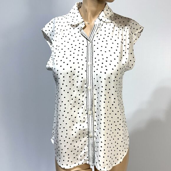 Max Studio Women’s Sleeveless Button Up Blouse White Black Polka Dot Size S NWT - Picture 1 of 8